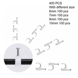 Vilike Clip de Cable 400 Piezas de Clips de Cable de Plástico Premium - Gestión de Cables RG6, RG59, CAT5, CAT6, RJ45-4 Tamaños (6/7/8/10 mm) - Blanco