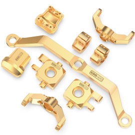 COOWOO RC Upgrade Parts Set for 1/18 TRX-4M RC Crawler Cars, Package Includes Caster Blocks, Steering Knuckles, Diff Covers, Rear Wheel Weights, and Steering Link, Made of Brass, Golden