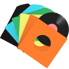 Eaasty 100 Pieces Paper Vinyl 45 RPM Record Sleeves 7 Inch Record Protection Paper Covers for Singles Records Square Sleeves Outer Album Covers Vinyl Jacket Covers with Holes for Storage(Colorful)