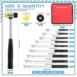 Cimeton 12Pcs Roll Pin Punch Set with Hammer and Storage Pouch, 9 Sizes 1/16" 5/64" 3/32" 1/8" 5/32" 3/16" 7/32" 1/4" 5/16'' Steel Removal Tool Kit for Jewelry Watches Craft Automotive…