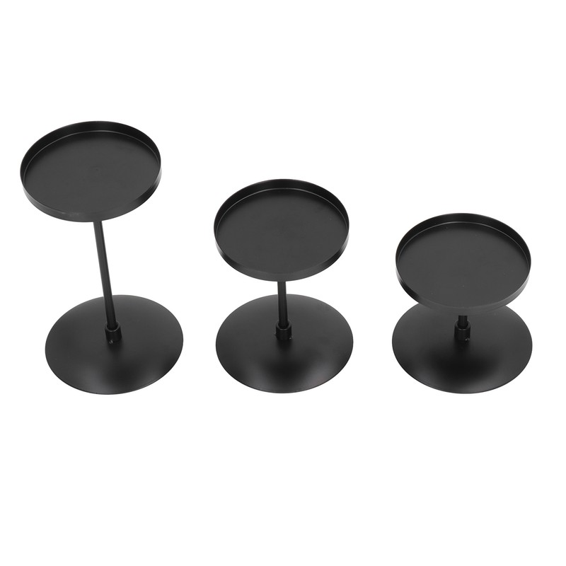 3pcs Pillar Candle Holder Black Double Sided Black Piano Paint