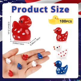 VICROIC 100 Pcs 4th of July Mini Resin Ducks, Tiny Independence Day Duck Figurines, Patriotic Resin Duck for Garden, Micro Landscape, Home Outdoor Party, Aquarium Decor