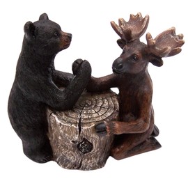 Arm Wrestling Bear and Moose Figurine, Freestanding Tabletop Decoration, Rustic Cabin Decor, 4.5 Inches