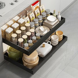 Pull Out Cabinet Organizer Extendable 21" Deep, No Drill Drawers for Cabinets Cabinet Drawers Slide Out Shelves Slide Out Drawers for Kitchen Cabinets Expandable 12.2" - 20.4" (Black 1Pack)