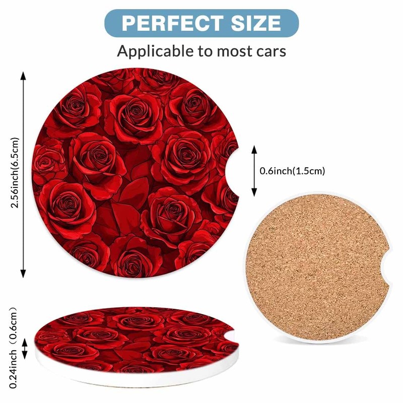 Red Rose 2 Pack Car Cup Holder Coaster Anti Slip