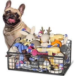 Dog Toy Bin Toy Basket Metal Storage Box with Handles Dog Organizer Chew-Proof Dog Toy Box Blankets Leashes Chest Puppy Dog Toy Storage Container Home Decor Pet Toys Dog Cat