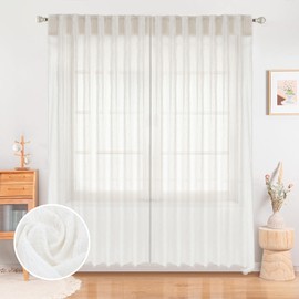 CAGOLILY Natural Sheer Curtains 72 Inch Length 2 Panels Faux Linen Semi Sheer Curtains with Rod Pocket Back Tab, Light Filtering Window Privacy Drapes for Farmhouse/Living Room/Bedroom