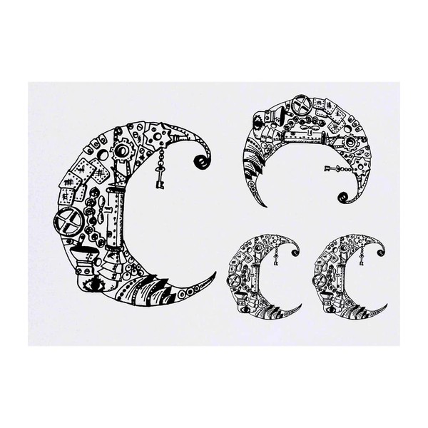 4 x 'Steampunk Crescent Moon' Temporary Tattoos - Water Resistant,