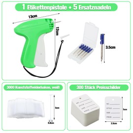 VEGCOO Labelling Gun, Clothing Price Gun with 5 Replacement Needles + 3000 Shot 5 cm Plastic Needles + 3000 Clothing Labels 3.5 x 5 cm