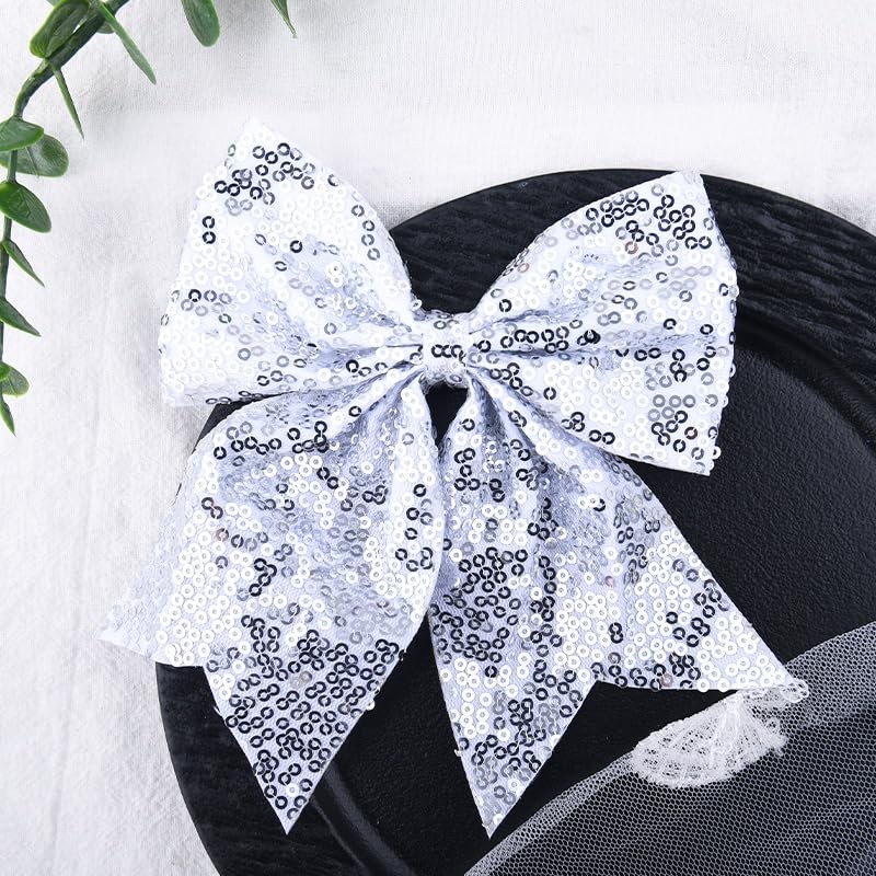 Cheer Outfits for Girls Silver Glitter Cheer Bow Clip for