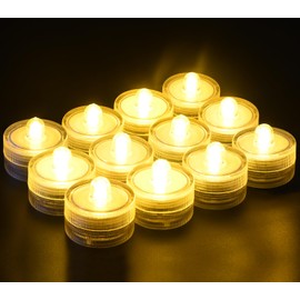 KOABY 12 Pack Submersible LED Lights, Waterproof Tea Lights Flameless Submersible Lights for Decoration (Warm Yellow Light, 12 Pack)