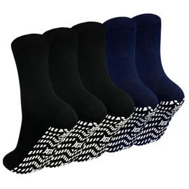 ZAKASA Non Slip Grip Socks - Non Skid Crew Grippy Socks for Men Women Anti Slip Gripper Socks for Elderly Hospital Yoga, 3 * Black + 2 * Navy Blue, Large