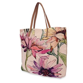 COTT N CURLS Womens Wild Aster Tote Bag - 18" x 20" Canvas Bags with Zipper, Handmade Large Canvas Tote Bag with Inner Pockets and Leather Handles, Lightweight Canvas Bag with Adjustable Strap