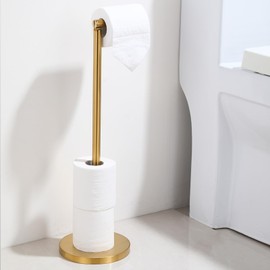Free Standing Toilet Roll Holder, Stainless Steel Toilet Paper Stand Storage, Bathroom Toilet Roll Holder Stand, Folding Toilet Roll Holder with Heavy Duty Base, Toilet Roll Storage Dispenser (Gold)
