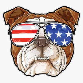 HOF Trading English Bulldog American Sunglasses T 4Th of July Dog Vinyl Sticker Waterproof Decal Laptop Wall Window Bumper Sticker 5"