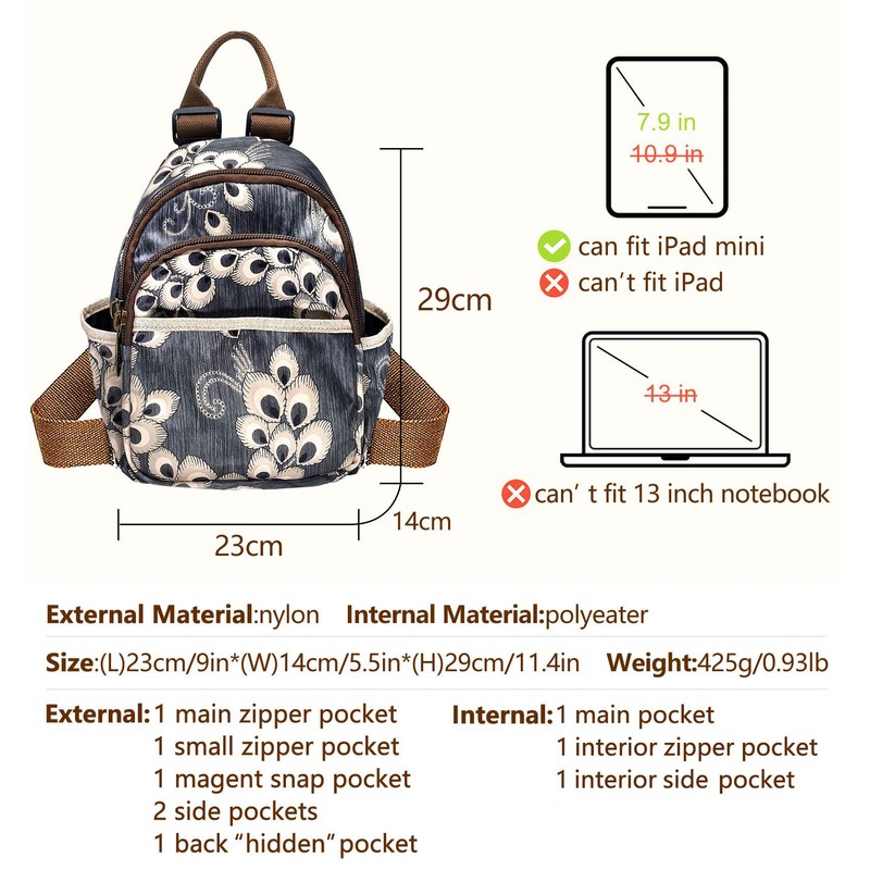 POPUCT Mini Nylon Women Backpack Purse Fashion Lightweight Small Casual