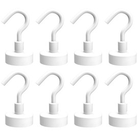 Yitobici Magnetic Hook, Large Magnetic Holder, Kitchen Use, Super Strong Magnets with Hooks, 16 mm, 8 Magnetic Hooks, White