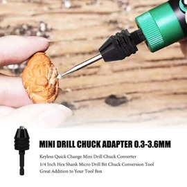 Tomato Palace Mini Drill Chuck Adapter 0.3-3.6mm Keyless Quick Change Mini Drill Chuck 1/4 Inches Hex Shank for Micro Drill Bit Chuck Conversion Tool, Keyless Conversion Chuck Adapter