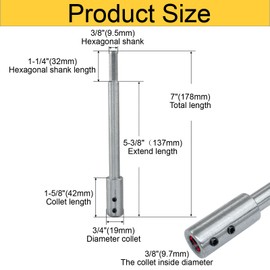 Litoexpe 7 Inch Extra Long Forstner Bit Extension for Adding Over 5-5/8 Inches of Drilling Depth to Your 3/8 Inches Round or Hex Shafts Forstner Bit for Wood Turners, Furniture and Construction