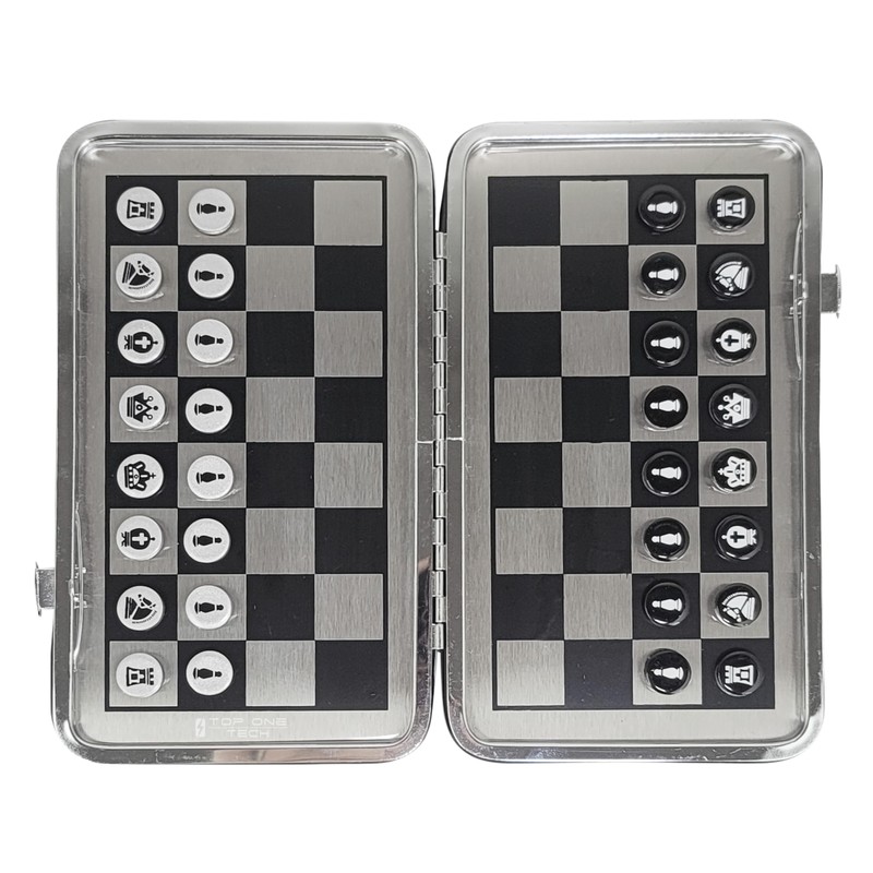 Pocket Chess Set with Black PU Leather Case, Portable Foldable