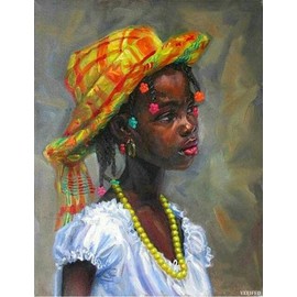 DIY 5D Diamond Painting Kits African Girl Full Drill Round Diamond Art Paint by Number Kits for Beginner Embroidery Cross Stitch for Wall Decoration(30x40cm)
