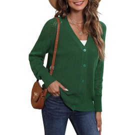 Yommay Cardigans for Women Long Sleeves Classic V Neck Ribbed Knit Cardigan Soft Casual Trendy Ladies Sweaters,Dark Green,XL