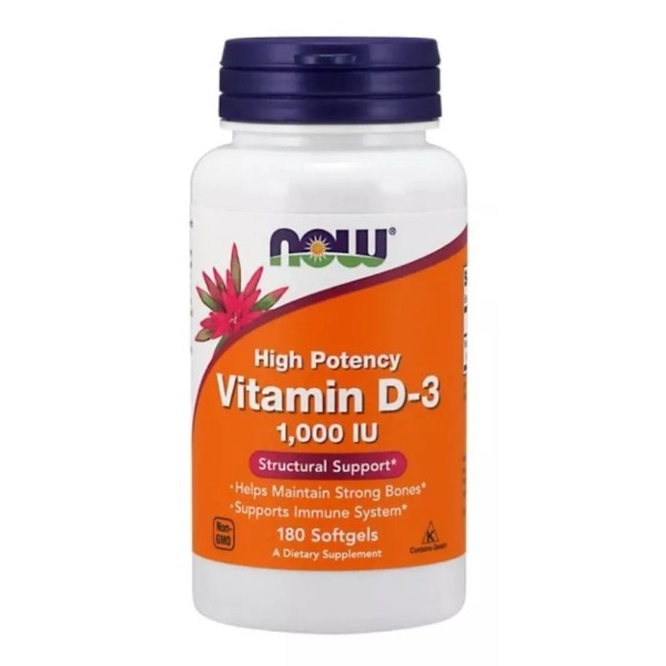 NOW Vitamina D3 Salud Total Premium 1,000iu 180 Tabletas Eg D55