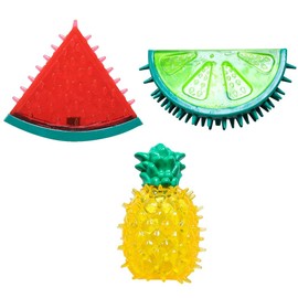 CheeseandU 3Pack Freezable Pet Teether Cooling Chew Toy Summer Fruit Lemon Pineapple Watermelon Design Durable Bite-Resistant Dog Cooling Chew Toys for Dogs Teething Toy for Puppies