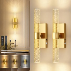 10000mAh Battery Operated Wall Sconces Set of 2, Gold, 15.3 Inch, 3CCT