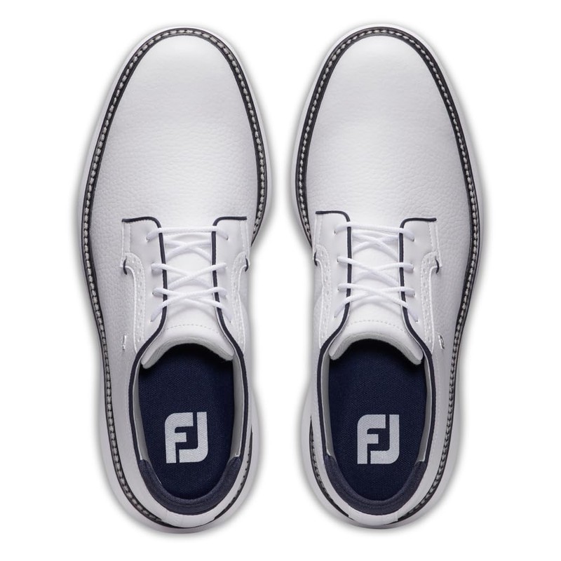 FootJoy Men's Traditions Blucher Golf Shoe, White/White/Navy, 14