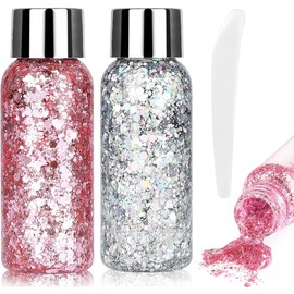 2 Brillos para Cuerpo, Gel con Purpurina para Cuerpo, Sombras Ojos Impermeables para Niñas, Armaduras de Labios, Pintura para Cabello Brillo Decorar  