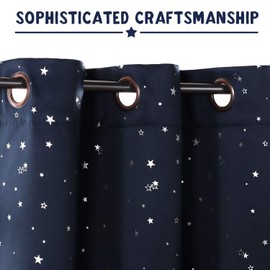 PrinceDeco Blackout Kids Curtains for Bedroom Thermal Insulated Silver Twinkle Star Curtains for Boys Antique Grommet Top Window Treatment 2 Panels Drapes for Nursery (52" W x 84" L, Navy/Silver)