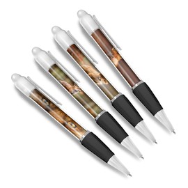 DV DESIGN Set of 4 Red Fox White Ballpoint Pens - Foxes Animal Nature Wildlife Wild Travel Portrait Boys Girls Men Women Theme Pen #79444