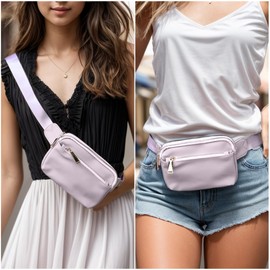 UTO Fanny-Pack-for-Women-Belt-Bag Leather Vegan Waist Pack Lightweight Travel Chest Crossbody Shoulder Purse Light Purple CA