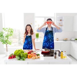 Beabes Stars Galaxy Night Sky Art Chef Apron 27 X 31 Inch Milky Way Stars Galaxy Cosmic Field Space Non-Pilling Bib Apron for BBQ Grilling Gardening with Adjustable Neck Strap