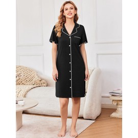 Ekouaer Ladies Nighties Button Nightdresses & Nightshirts Nightwear Maternity Nightdress for Hospital, Black, XL