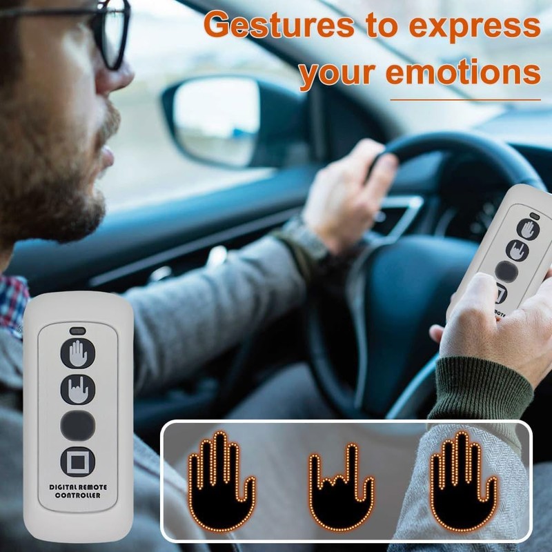 Car Finger Light with Remote Control, Funny LED Gesture Hand
