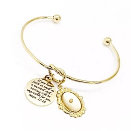 JKCE Designs Goldtone Mustard Seed Knot Bracelet, Mustard Seed Jewelry Gift, Christian