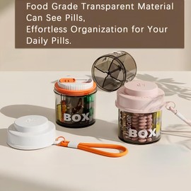 Pill Dispenser,Portable Supplement Organizer Bottle with Anti-Mixing and Wide Openings Design for Travel (Orange)