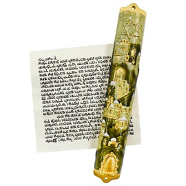 MrMrKura Mezuzah with Scroll for Door, Enamel&Zinc Alloy Blessing Mezuzah for Door, Colored Painted Mezuzah Case Mezuzha Scroll Kosher for Jewish Gifts/Jewish Decor, Christmas, New Year, Easter (Gold)