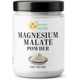 Herbs Botanica Magnesium Malate Powder Unflavored 8 oz 227 GMS Fine for DIY Blends, Smooth Mixing in Water, Juices, or Shakes Clean, No Fillers or Additives