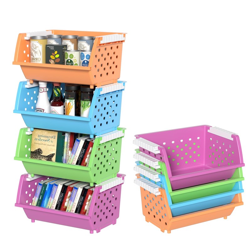 Uumitty 4 Tier Extra Large Stackable Baskets, Plastic Stackable Storage