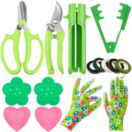 14 Pcs Valentine Rose Stripper Thorn Remover Tool Garden Pruning Shears Scissors Kit Leaf Stripping Tool Floral Gloves and Floral Tape Flower Stripper Kit Gift for Wedding Outdoor Gardening(Green)