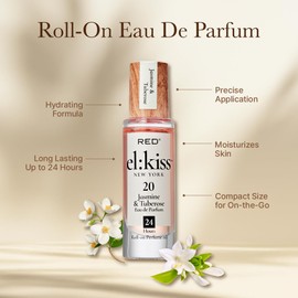 EL:KISS Roll On Perfume, Jasmine & Tuberose Inspired by Guc. Bloom, Eau de Parfum 12mL (.40 Fl Oz), Hydrating & Long-Lasting, Alcohol-Free & Mineral Oil-Free, Infused With Jojoba, Argan & Coconut Oil