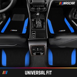 NASCAR - Alfombrillas de coche con diseño de alfombra y piel azul, alfombrillas de ajuste universal para todo tipo de clima con talón integrado y respaldo antideslizante, accesorios interiores