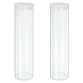MECCANIXITY Tubos de almacenamiento de plástico transparente, 2 x 8 pulgadas (50 x 200 mm), tubo de almacenamiento redondo rígido transparente con tapa negra, juego de 2