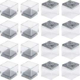 Anwenk 1''x1" Square Chair Leg Floor Protectors with Felt Pads 1inch 1 in Square Table Leg Protectors Chair Leg Caps Small, 16Pack,Clear