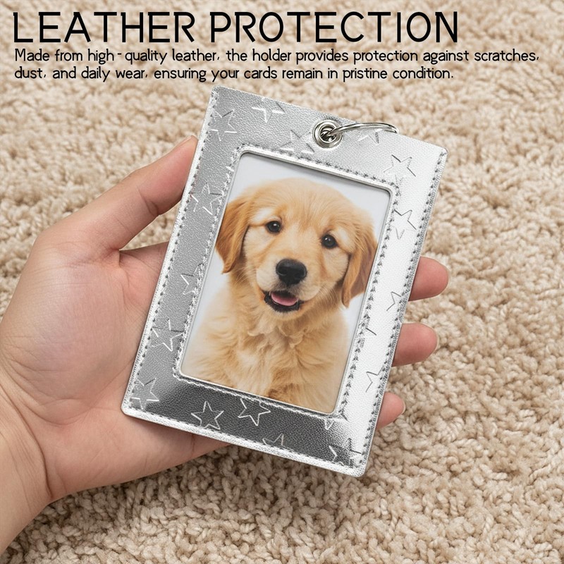 Silver Star Photocard Holder Keychain - Clear Protective Badge Holder