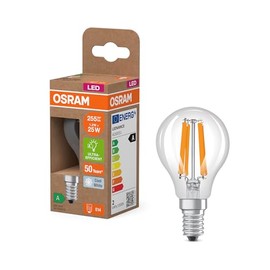 Osram Classic Mini Ball LED Lamp with Decorative LED Filament Energy Class A E14 1.2W 255LM 4000K Cool White No Warm Up Instant 100% Light