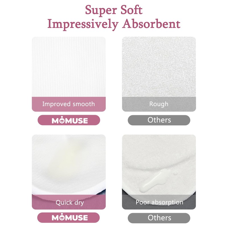 MOMUSE Organic Reusable Nursing Pads, Pack of 12, Soft 4-Layer
